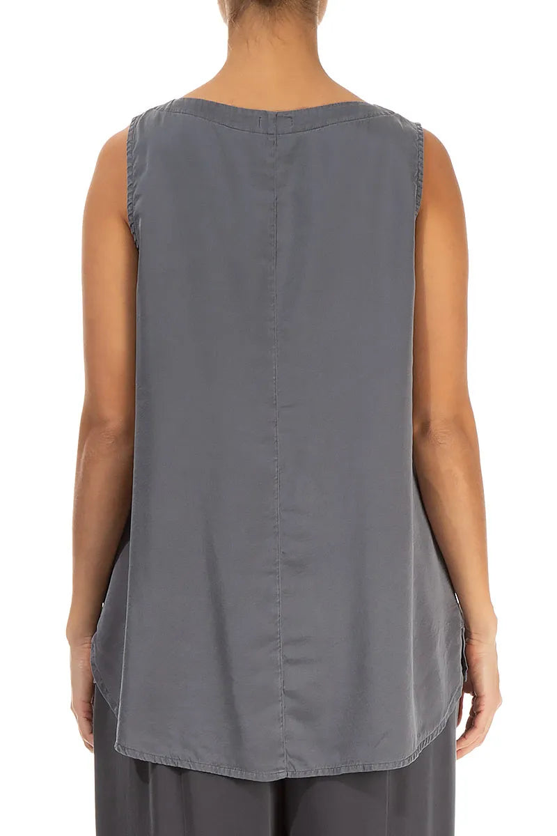Sleeveless Longer Back Grey Silver Silk Top 2
