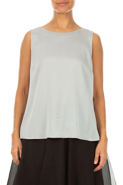 Blouses sans manches en soie gris olive, plus longues dans le dos