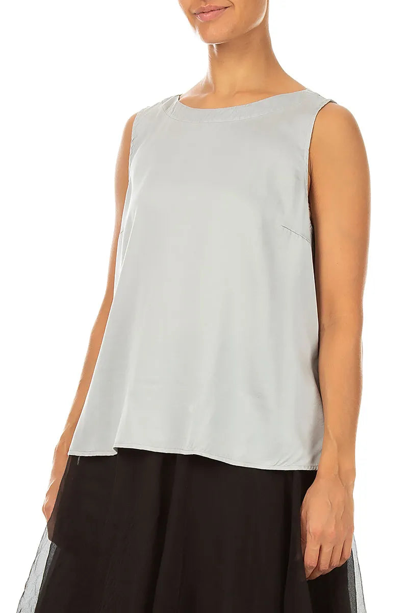 Blouses sans manches en soie gris olive, plus longues dans le dos