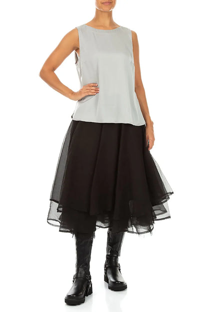 Blouses sans manches en soie gris olive, plus longues dans le dos