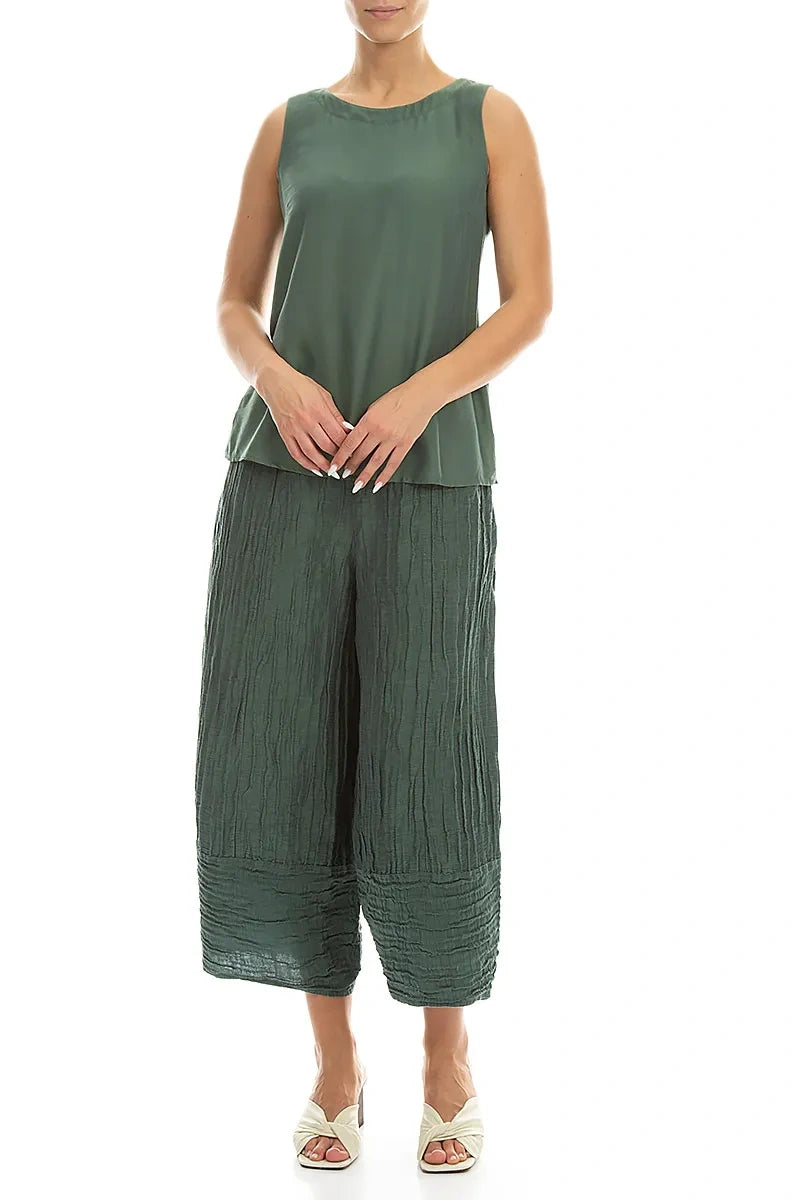 Ärmelloses, rückenfreies Top aus salbeifarbener Seide und Bambus