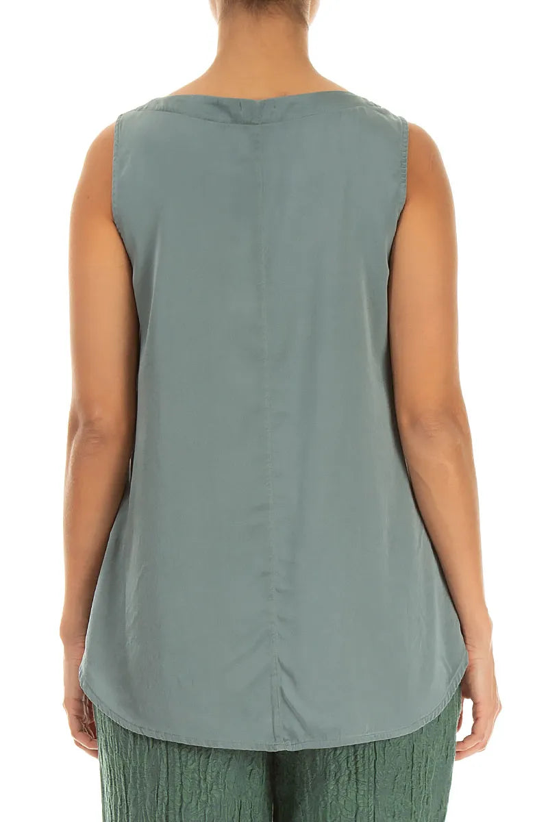 Sleeveless Longer Back Sage Silk Top 2