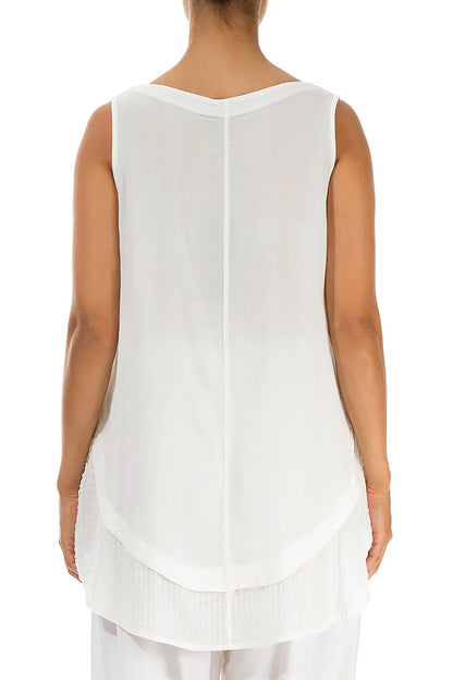 Sleeveless Loose White Silk Viscose Blouse 2