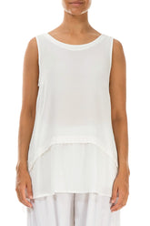 Sleeveless Loose White Silk Viscose Blouse 1