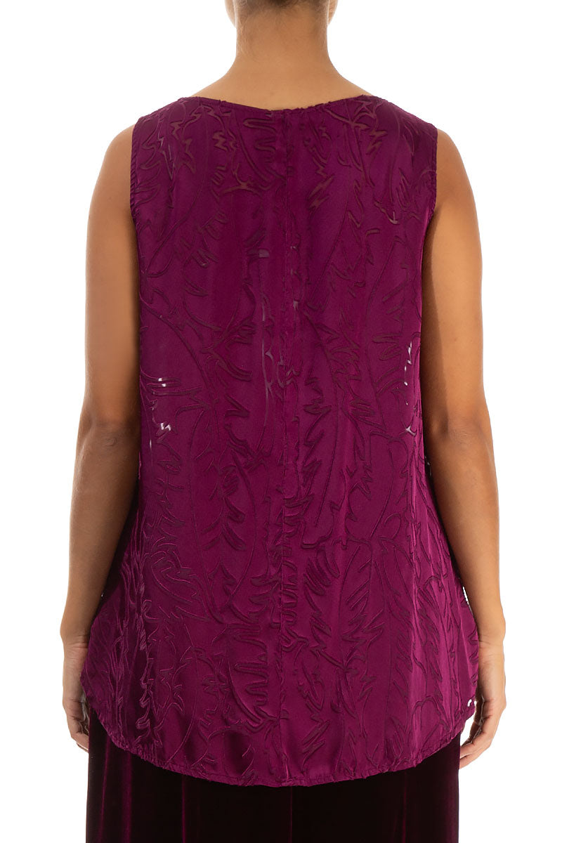 Sleeveless Magenta Devoré Feather Silk Top 2