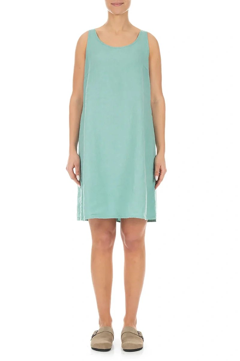 Ärmelloses Leinenkleid in Mint