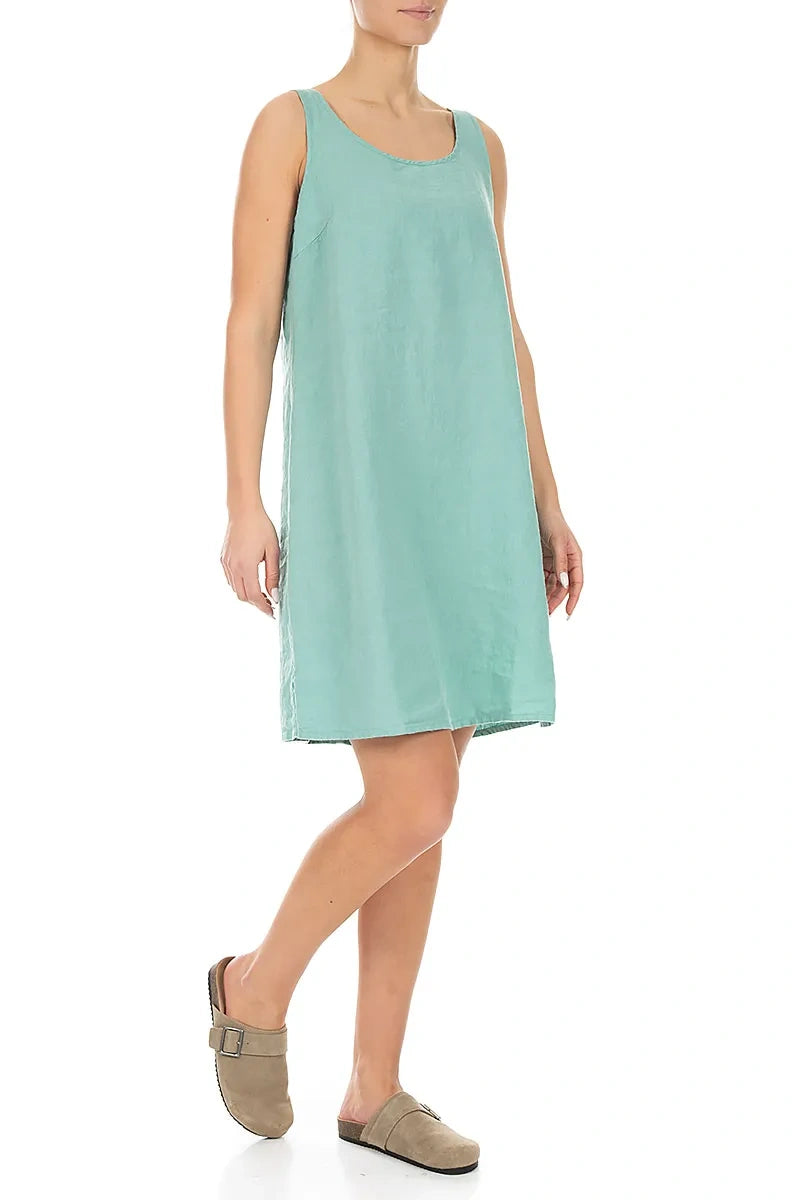 Ärmelloses Leinenkleid in Mint