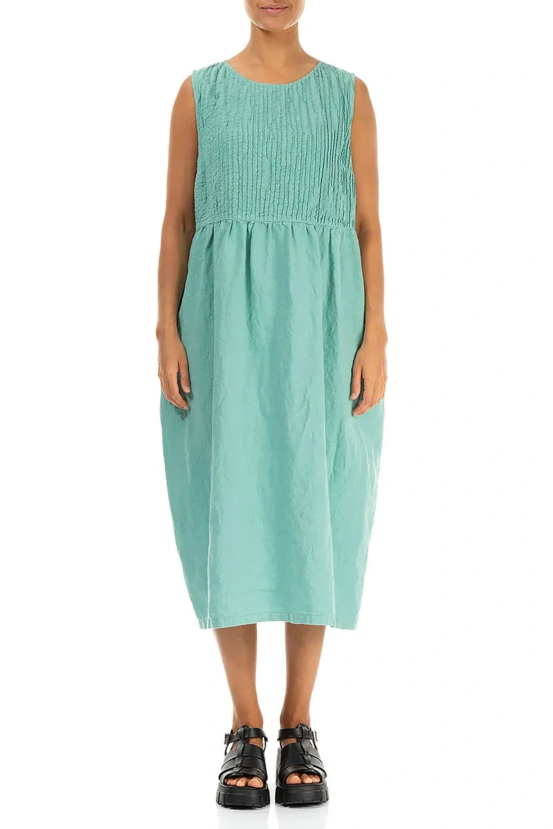 Sleeveless Mint Pintuck Linen Dress 1