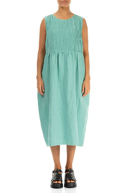 Sleeveless Mint Pintuck Linen Dress 2