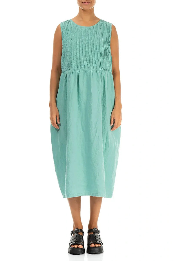 Sleeveless Mint Pintuck Linen Dress