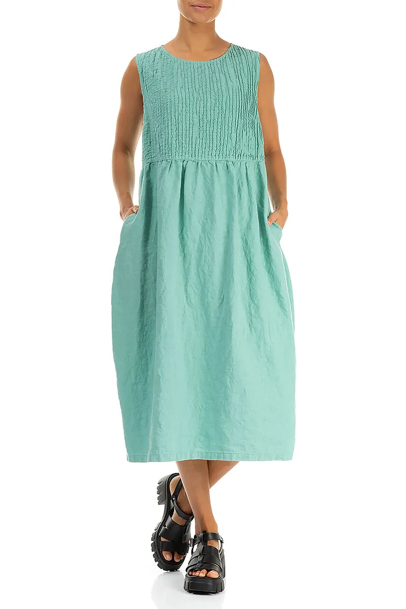 Sleeveless Mint Pintuck Linen Dress 5
