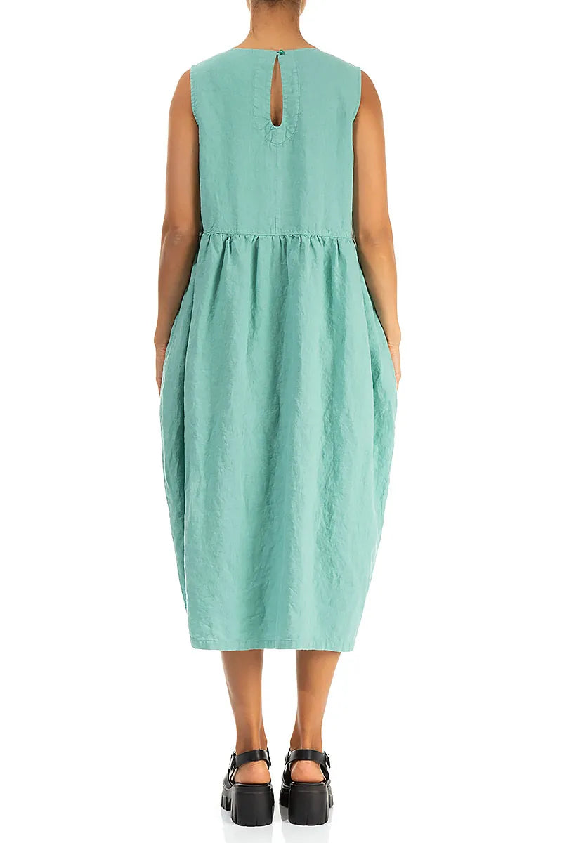 Sleeveless Mint Pintuck Linen Dress 3