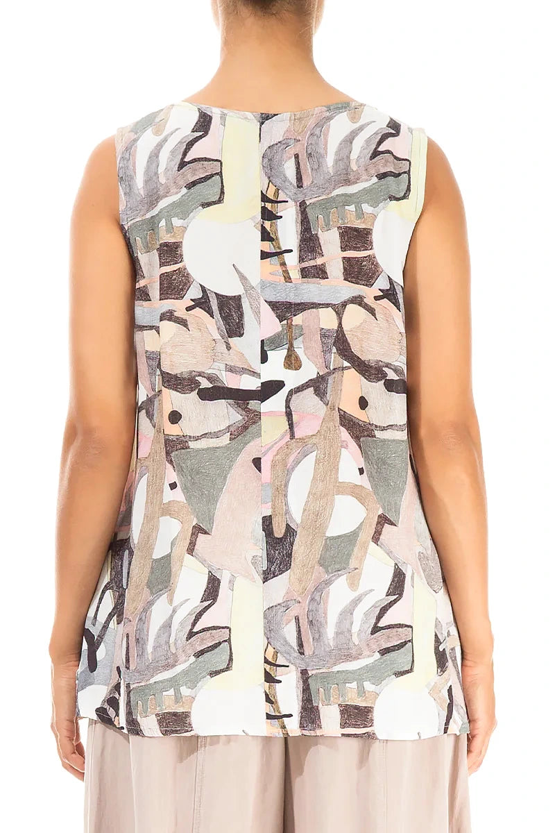 Sleeveless Pastel Art Viscose Top 2