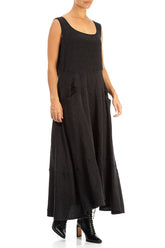 Sleeveless Patterned Black Silk Cotton Dress 3