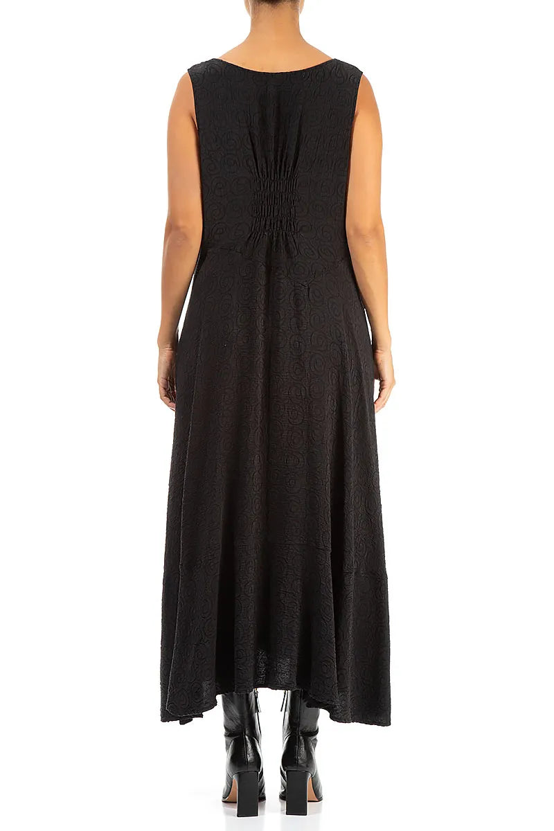 Sleeveless Patterned Black Silk Cotton Dress 2