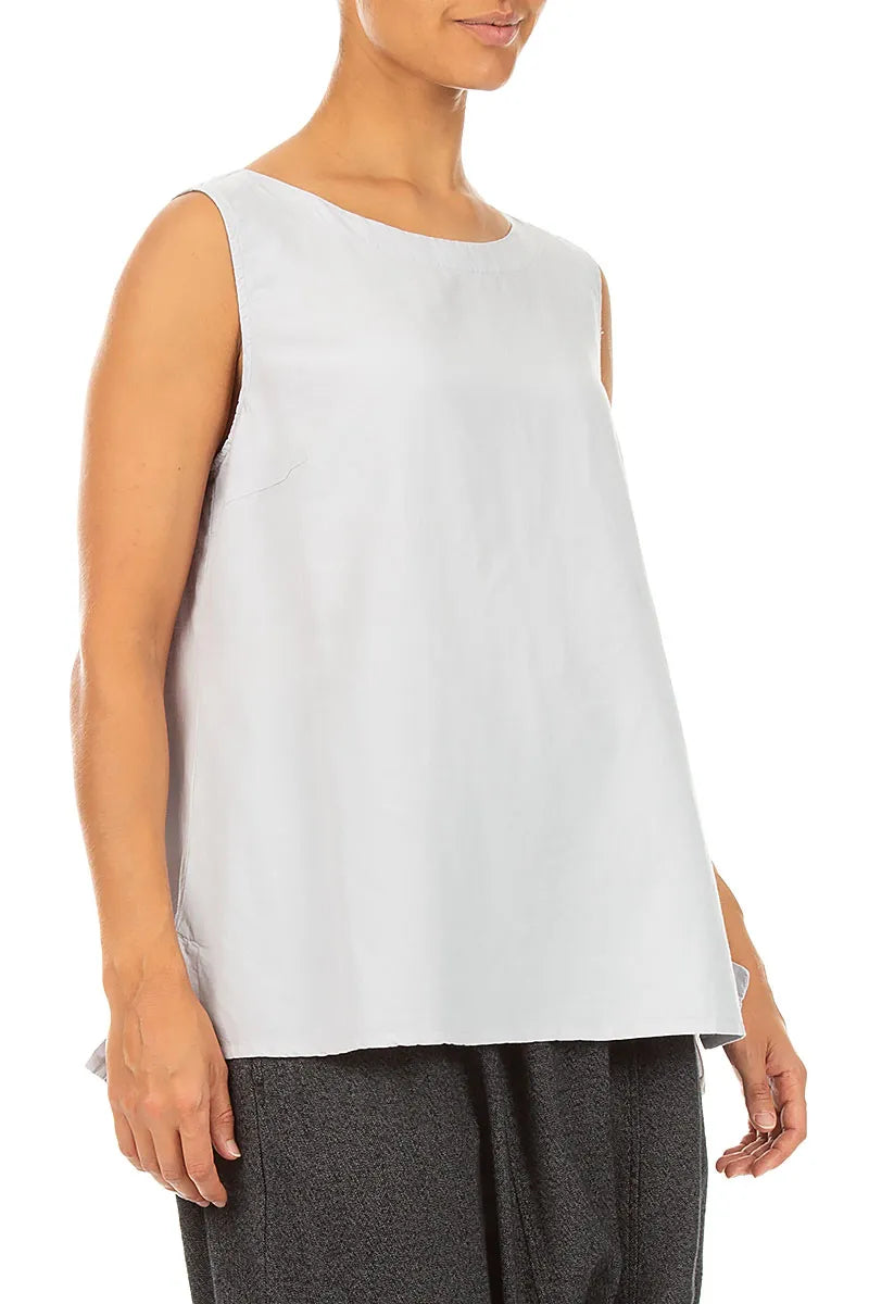 Sleeveless Pearl Grey Silk Cotton Blouse 3