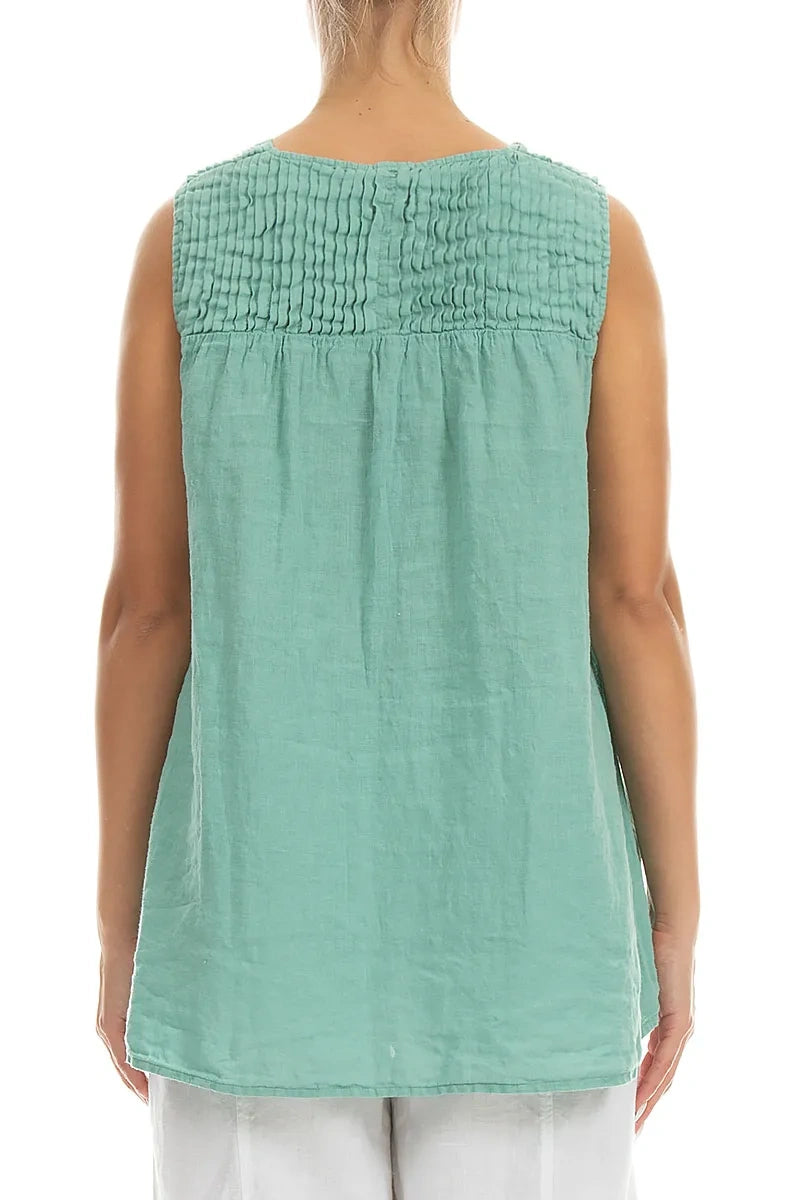 Sleeveless Pleated Mint Linen Top