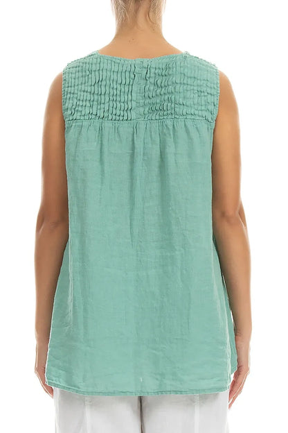 Sleeveless Pleated Mint Linen Top