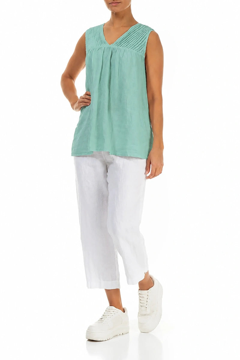 Sleeveless Pleated Mint Linen Top 4