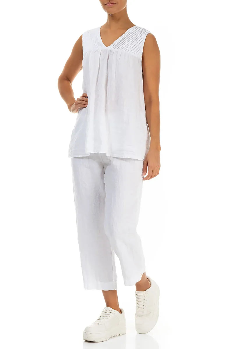 Sleeveless Pleated White Linen Top 4
