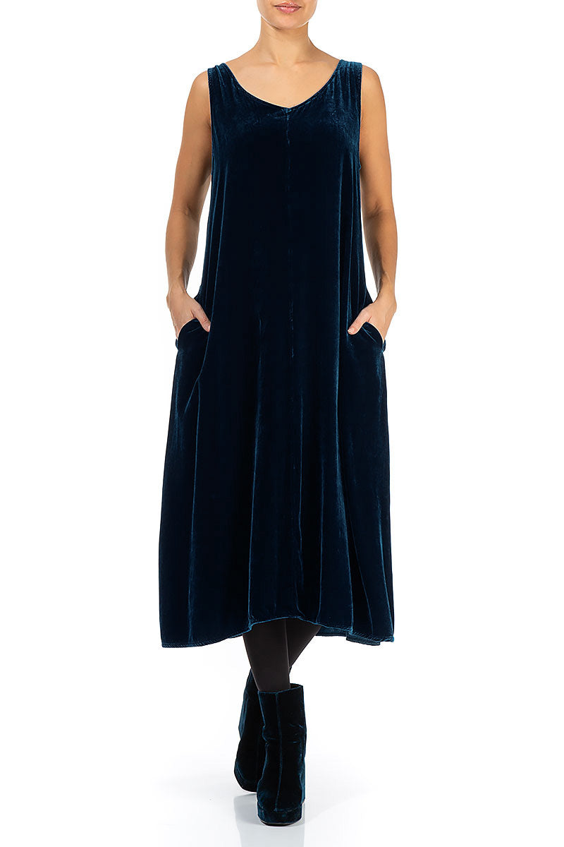Sleeveless Royal Blue Silk Velvet Dress 4