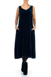 Sleeveless Royal Blue Silk Velvet Dress 4
