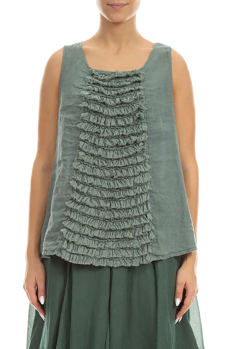 Sleeveless Ruffled Sage Linen Top