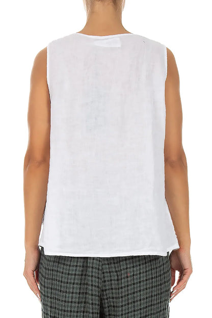 Haut sans manches à volants en lin blanc