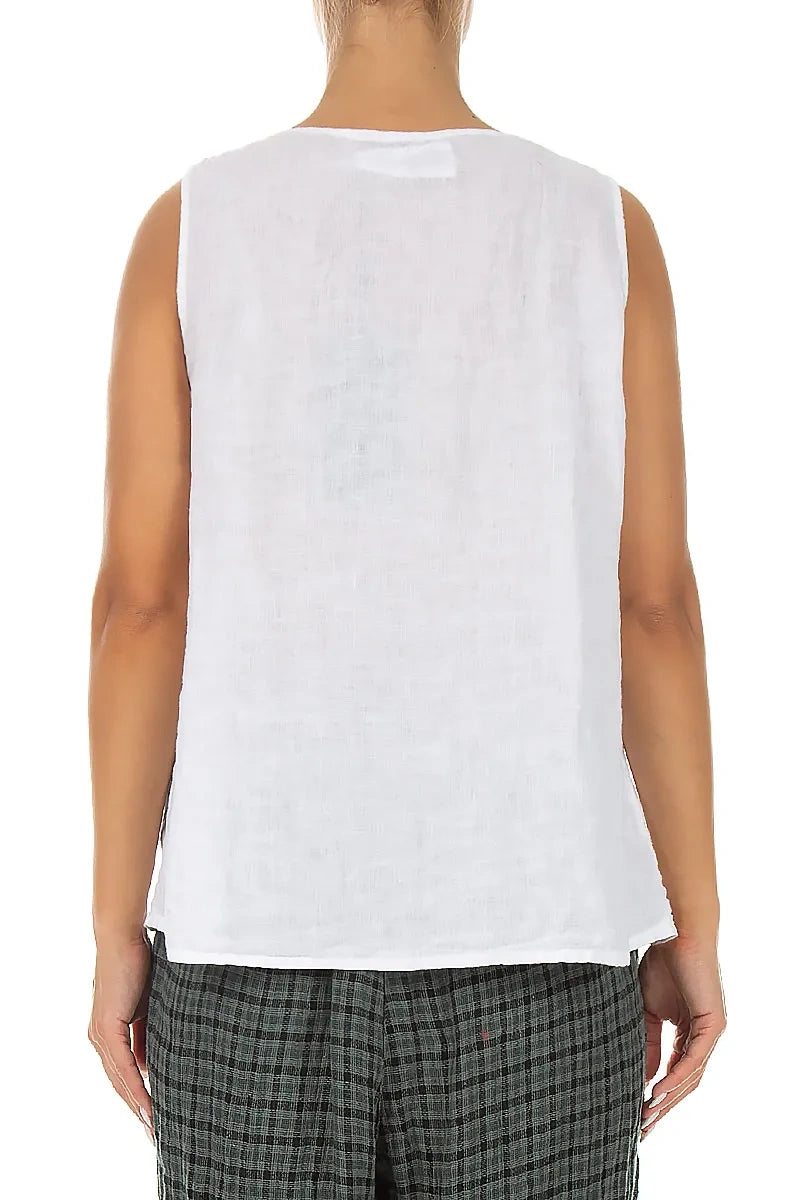Sleeveless Ruffled White Linen Top 2