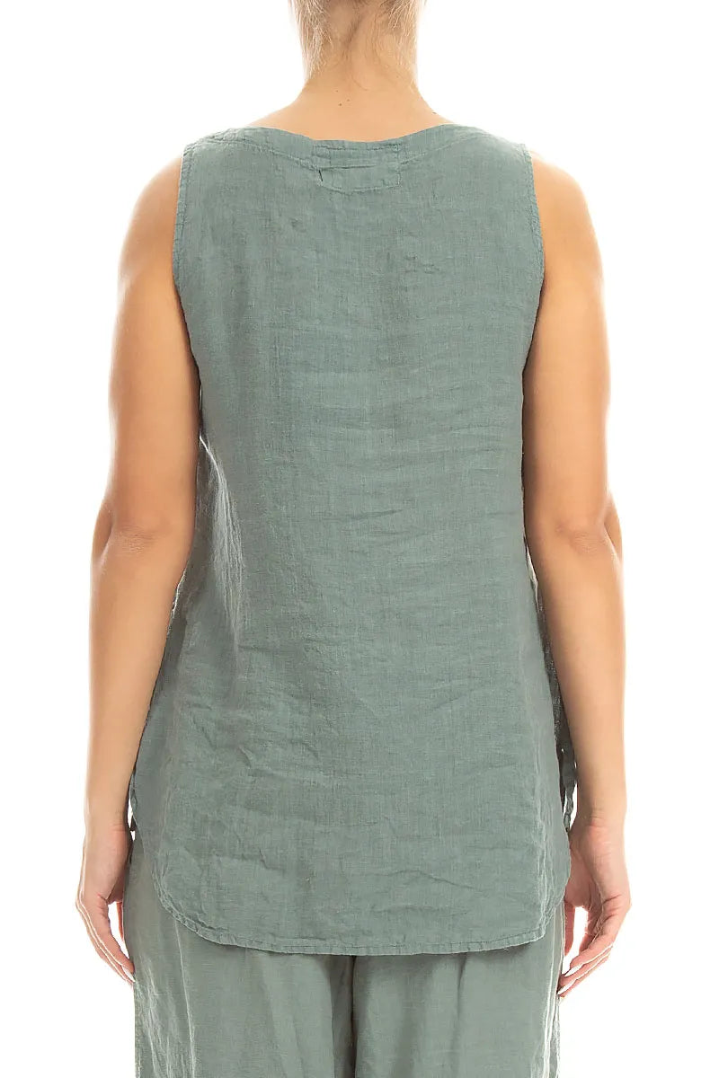 Haut sans manches en lin couleur sauge