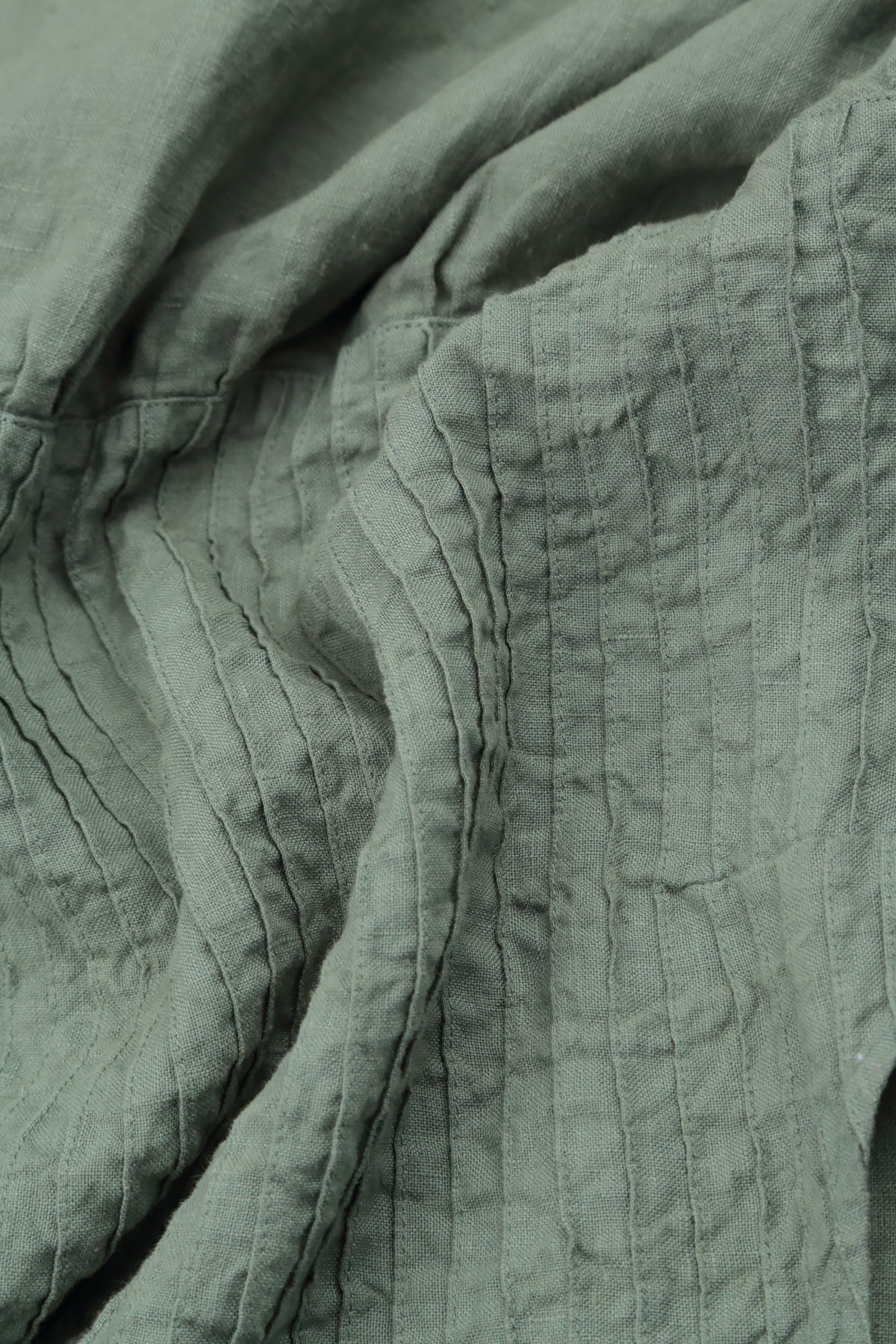 Sleeveless Sage Pintuck Linen Dress