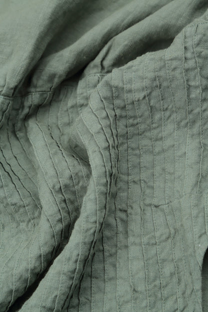 Sleeveless Sage Pintuck Linen Dress