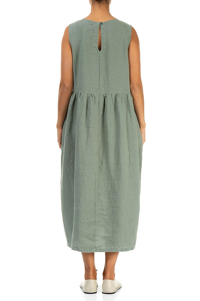 Sleeveless Sage Pintuck Linen Dress 2
