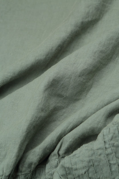 Sleeveless Sage Pintuck Linen Dress