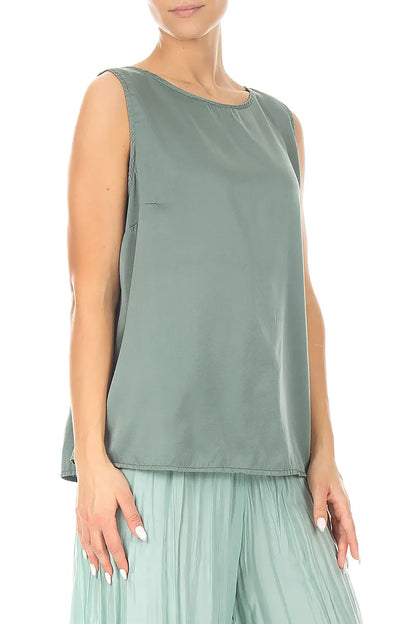 Sleeveless Sage Silk Top 3
