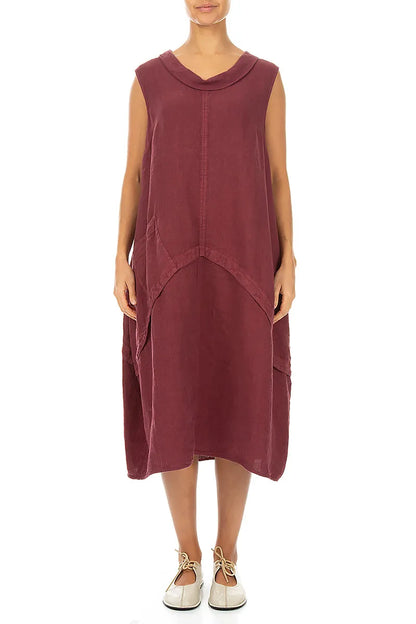 Sleeveless Sculpted Antique Ruby Linen Dress 1