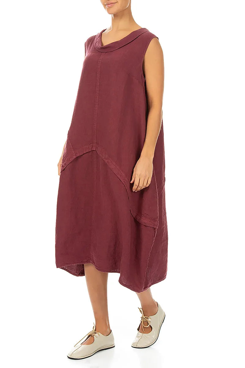 Sleeveless Sculpted Antique Ruby Linen Dress 3