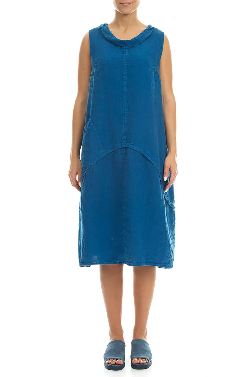 Sleeveless Sculpted Cobalt Blue Linen Dress 1