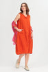 Sleeveless Sculpted Flame Orange Linen Dress 1