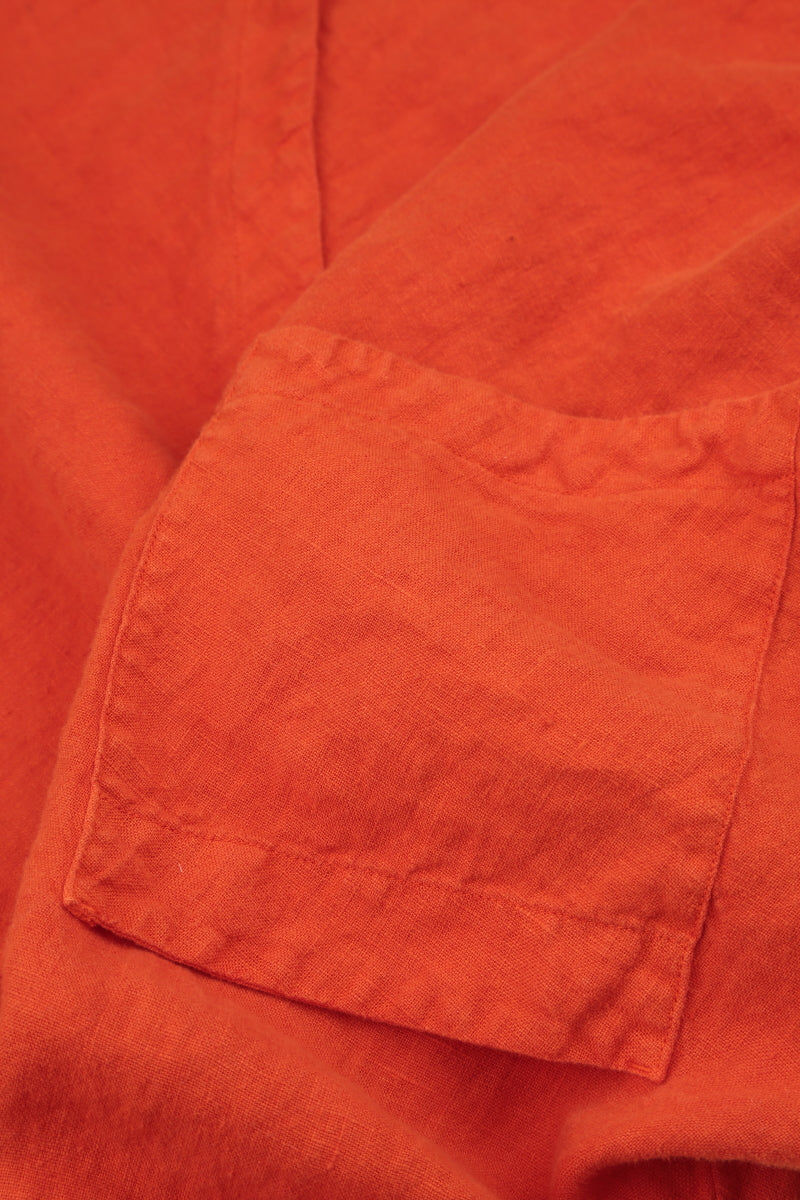 Sleeveless Sculpted Flame Orange Linen Dress 6