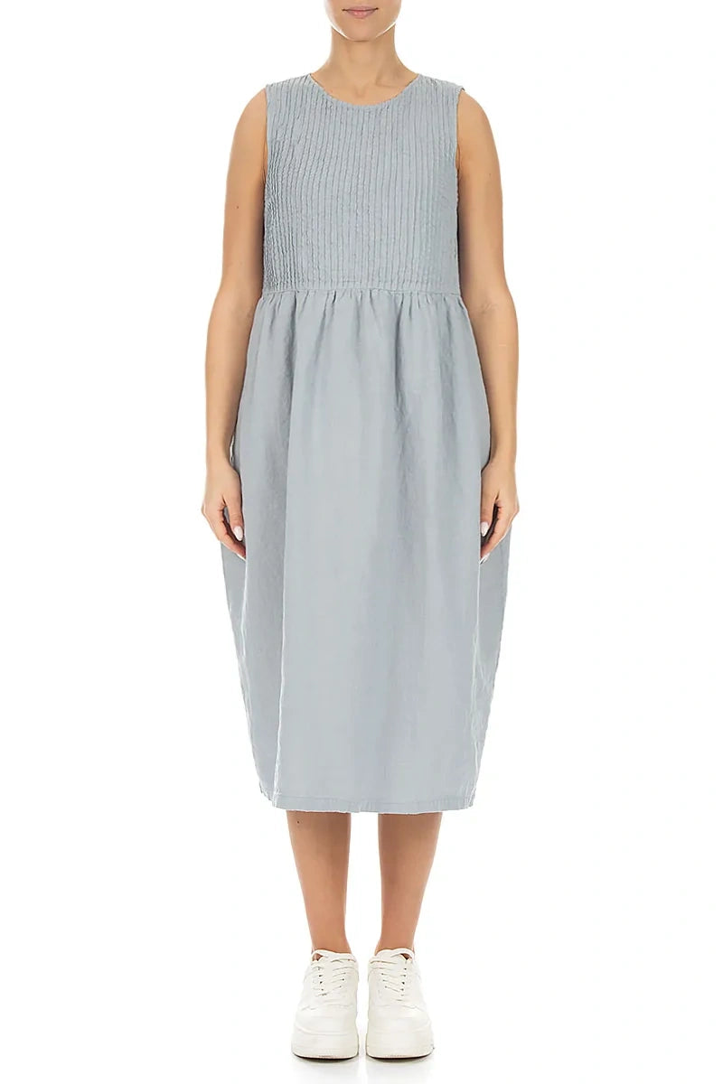 Sleeveless Silver Grey Pintuck Linen Dress 1