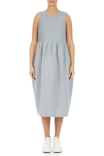Sleeveless Silver Grey Pintuck Linen Dress 1