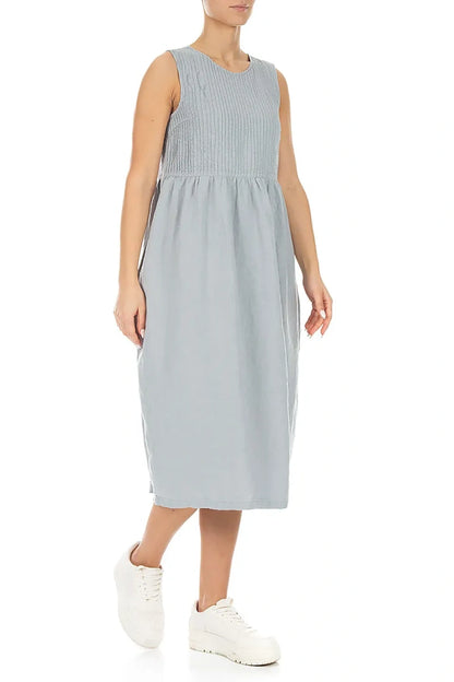 Sleeveless Silver Grey Pintuck Linen Dress 3