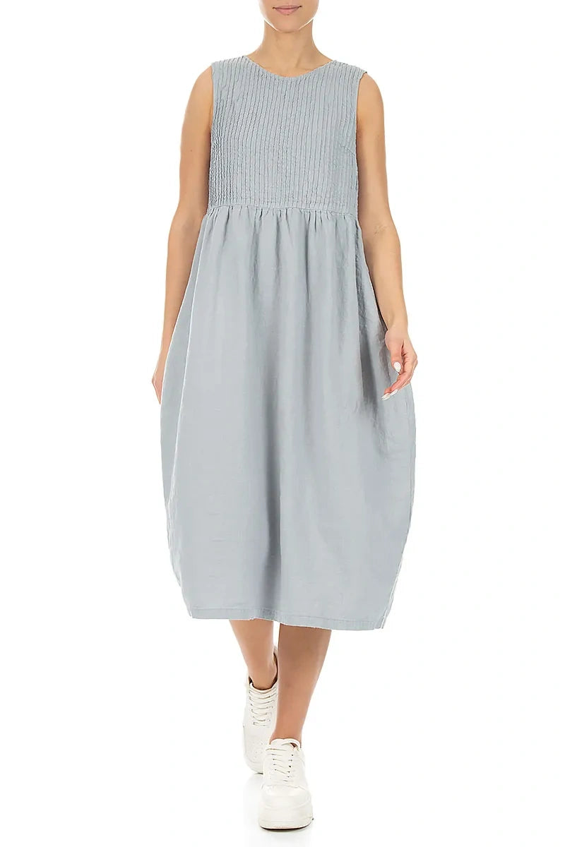 Sleeveless Silver Grey Pintuck Linen Dress 4