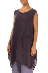 Sleeveless Single Pocket Violet Gauze Linen Tunic 3
