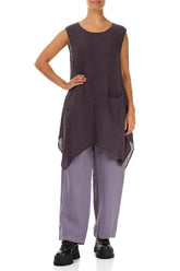 Sleeveless Single Pocket Violet Gauze Linen Tunic 4
