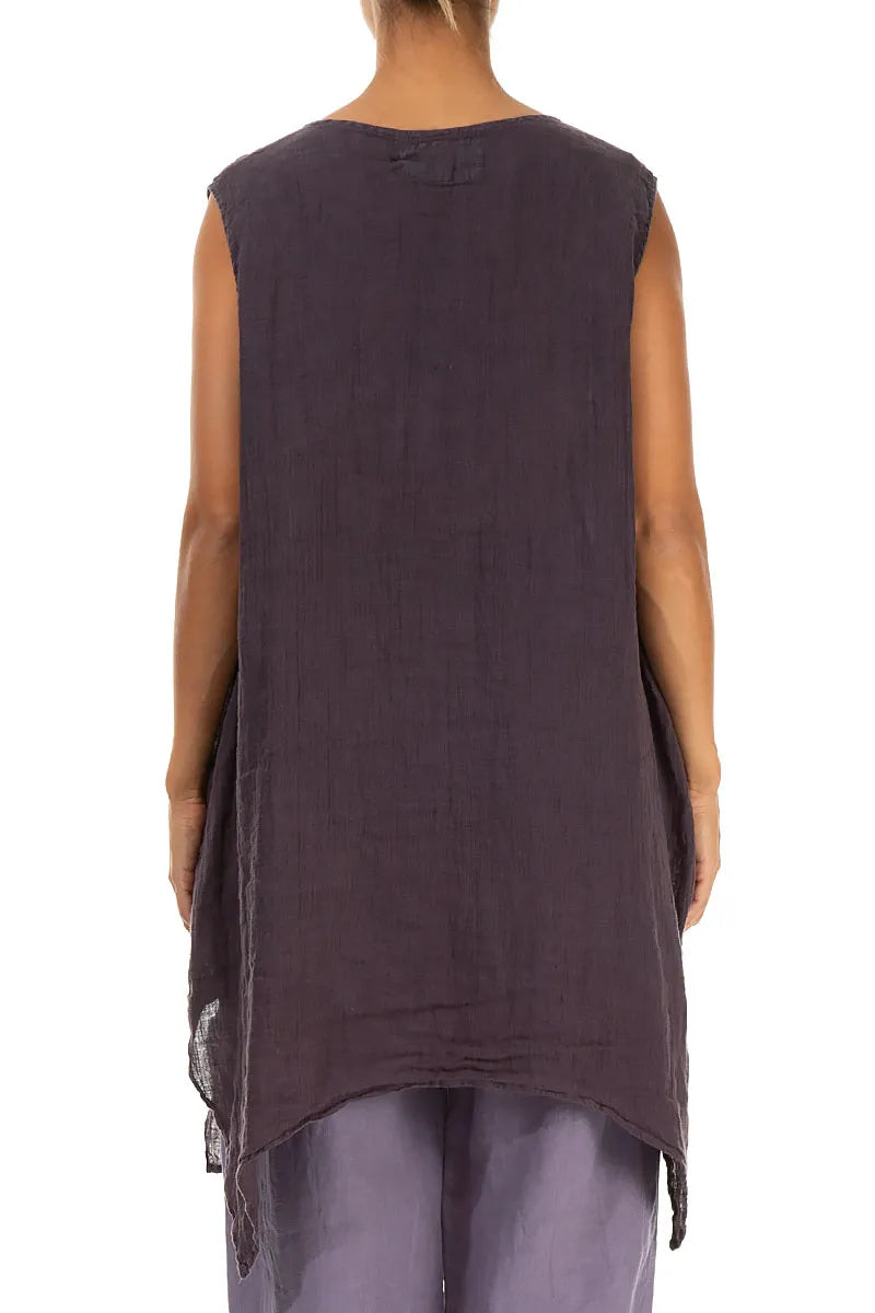 Sleeveless Single Pocket Violet Gauze Linen Tunic 2