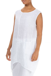 Sleeveless Single Pocket White Gauze Linen Tunic 3
