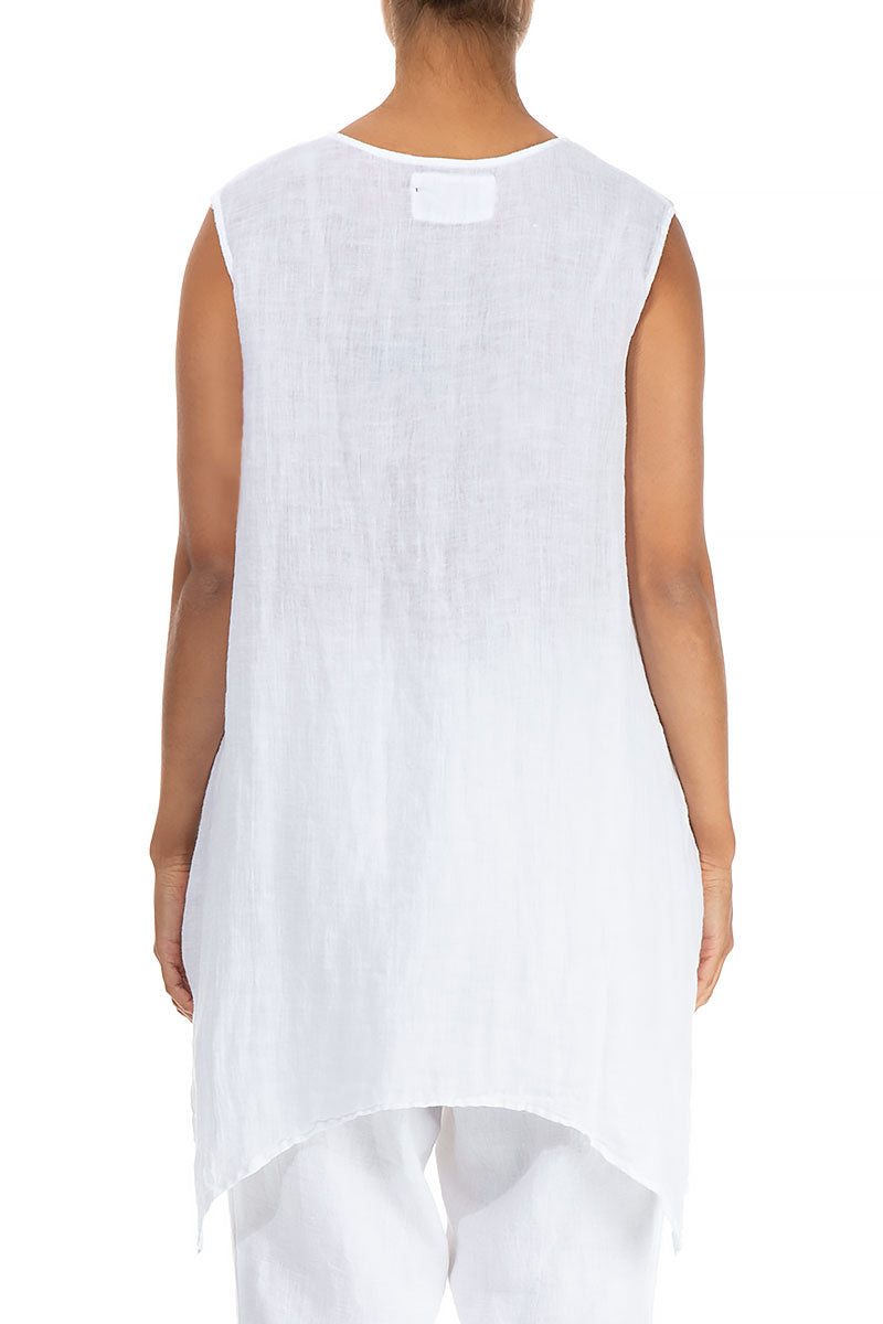 Sleeveless Single Pocket White Gauze Linen Tunic 2