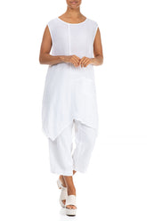 Sleeveless Single Pocket White Gauze Linen Tunic 5